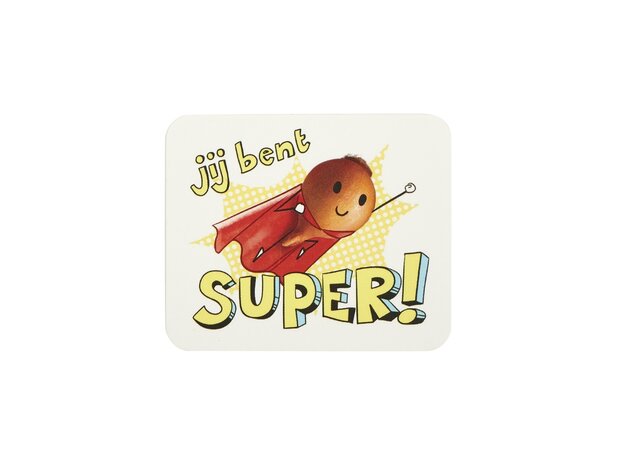 Wilde tulpen in organdi zakje -  Jij bent super - kindertraktatie - label voorkant