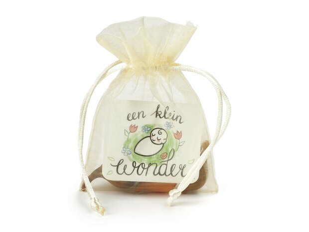 Wilde tulpen in organdi zakje -  een klein wonder - kindertraktatie - voorkant