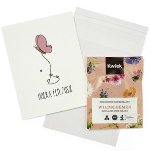 Hoera een zusje - Traktatie zaden in bioplastic zakje Hoera een zusje - Traktatie zaden in bioplastic zakje